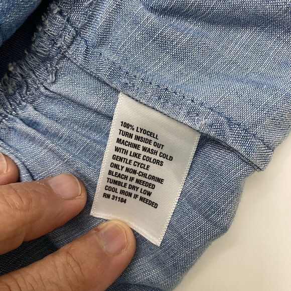 Crown & Ivy Petite Large Blue Chambray Peplum Ruffle Hem Tank Top - Picture 9 of 9